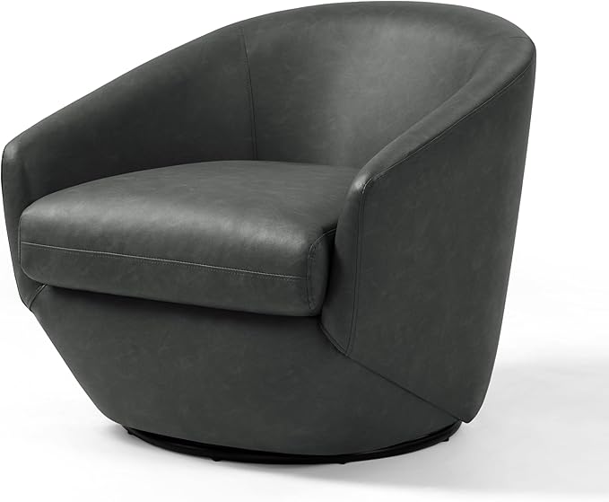 Swivel Barrel Accent Chair Modern Round Faux Leather Arm Chair for Living Room Bedroom Comfy Club Reading Chairs for Adults(Faux Leather Black Set of 1)