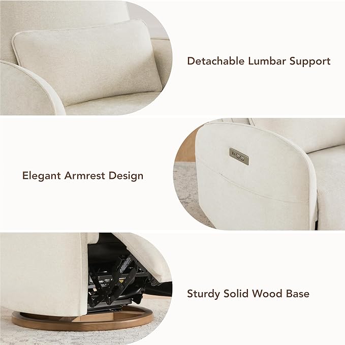 CHITA Power Nursery Glider Recliner Chair Electric Swivel Rocker Recliner for Adults Rocking Chair with Removable Lumbar Pillow for Living Room FSC Certified Fabric in Linen
