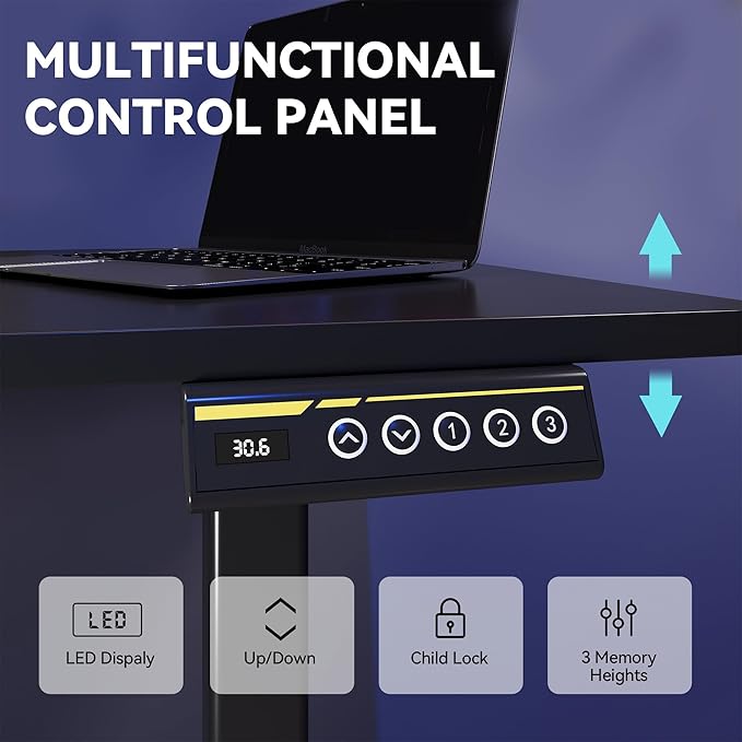 Dual Motor Electric Standing Desk FrameAdjustable height and lengthThe maximum size it can accommodate is 63*28 inches for the tabletop3 Preset HeightsRated for 264 pounds of weight.Black