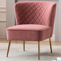 DUHOME Velvet Accent Chair Armless Slipper Vanity Makeup Chair with Back Upholstered Sofa Chair with Golden Legs Barrel Chair for Living Room Bedroom Pink