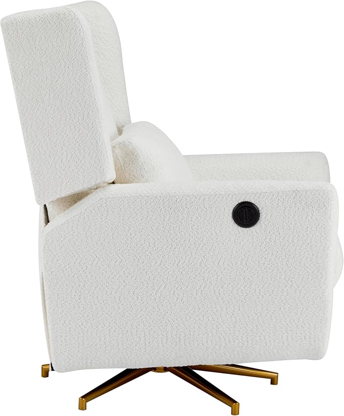 Christopher Knight Home Dolia Boucle Fabric Upholstered 360° Swivel Chair Push-Back Power Recliner Chair Iron Recliner Sofa with Rotation Living Room Lounge Sofa Adjustable Backrest Beige+Gold