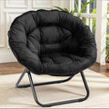 Grezone Folding Saucer Chair Oversized Lazy Moon Chair with Metal Frame Comfy Bedroom Chairs for Bedroom Living Room Study Black JC