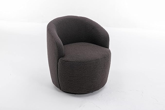 kevinplus Swivel Barrel Chair Accent Armchair for Living Room Bedroom 360 Degree Modern Round Upholstered Single Sofa Couch Chair Cozy Small Swivel Chair for Apartment Teddy Fabric Dark Grey