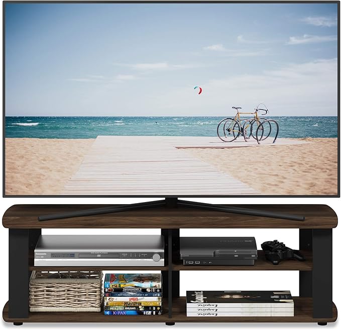 Furinno NELLY TV Stand 3-Tier Entertainment Center with Open Shelves Storage TV Console for TV up to 50 Inch Soft Edges for Living Room Bedroom Columbia Walnut