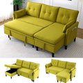 78 L-Shaped Sleeper Sofa Bed Couch 3-Seater Reversible Pull Out Couch Bed with Storage Chaise Lounge Cotton-Linen Pullout Sofabed Sectional Couches for Living Room Apartment Green