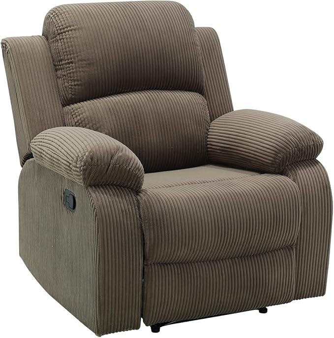 Manual Corduroy Recliner Chair Sofa for Living Room35 Ergonomic Reclining Chair with 10 Arm/Upholstered Seat/Metal FrameModern Single Couch for Rv Sofa/Home Theater Seating/Office(Brown)