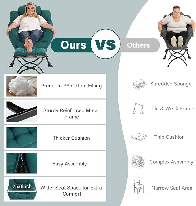 Lazy Chair with Folding Ottoman Modern Accent Armchair with Armrests and a Side Pocket &amp Foldable Footstool Reading Chair for Living Room Bedroom Dorm &amp Office Dark Green