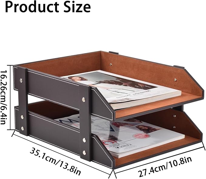 Leather Desk Organizer2-Tier Stackable Letter Tray HolderOffice Supplies Desktop Storage Box for DocumentStationeryMagazinesNewspapersLetters and Other Home Office Paper SundriesCoffee