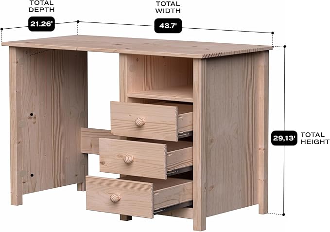 From the Tree Furniture Solid Wood Desk with Drawers – Compact Study Desk for Kids &amp Adults Space-Saving Home Office Writing Table Real Pine Construction