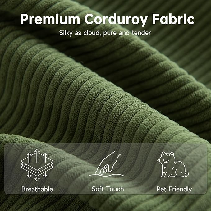CUGOAO 152'' Modern Boneless Couch Oversized 2-in-1 Modular Sectional Sofa Bed Extra Deep Seat Upholstery Cloud Couch Boneless Couches for Living Room No Assembly Required Green Corduroy