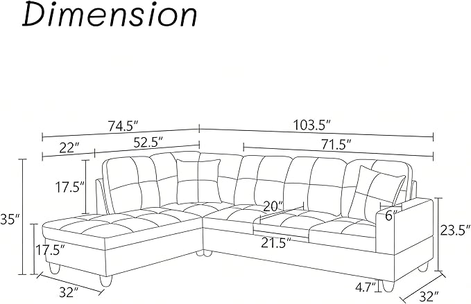 103.5 Inch Modern L-Shaped Couch PU Leather Sectional Sofa with Chaise Lounge 4-Seater Couch with Accent Pillows for Living Room Apartment Silver Grey