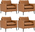 Okeysen Mid-Century Modern Leather Armchairs Set of 4 Comfy Upholstered Accent Chairs for Bedroom or Living Room Oversized Single Sofa Chairs for Reading and Waiting Areas