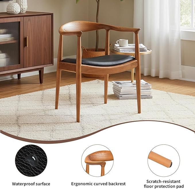 Kennedy Armchair Upholstered Dining Chair Presidential Mid-Century Modern Accent Chair in Chestnut