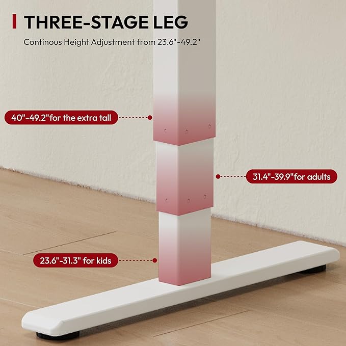 SANODESK 48 Electric Standing DeskOne-Piece Dual Motor Height Adjustable Desk Stable and Durable 3-Stage Stand up Desk for Home Office (White Frame/48 x 30 Inch White top)