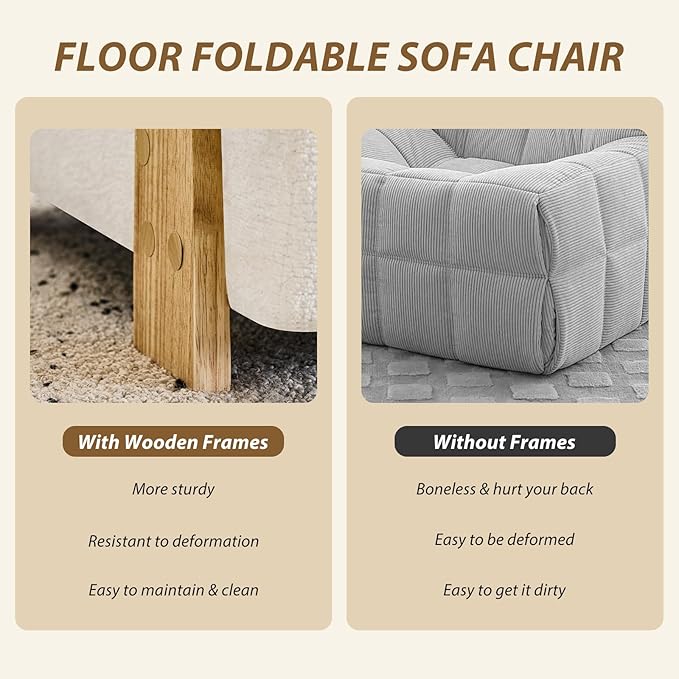 Convertible Folding Sofa Bed with Wood Frame 2-in-1 Sleeper Chair with Headrest &amp Lumbar Pillow Foldable Single Sofa Couch with High-Density Memory Foam for Living Room Guest Room Beige