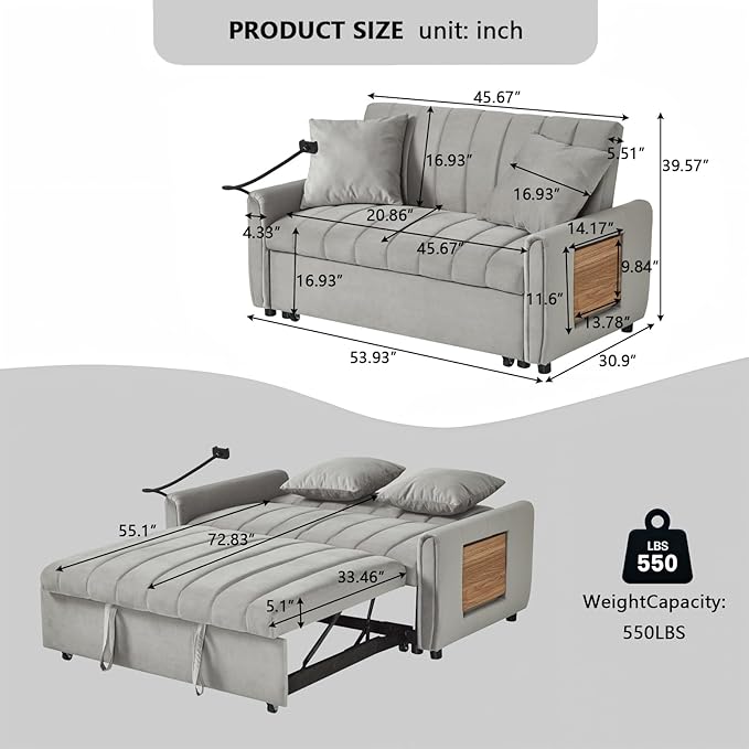 Loveseat Sleeper Sofa 3 in 1 Convertible Sofa Bed Adjustable Backrest Comfy Pull Out Couch Modern Upholstered Sofa for Living Room Bedroom Apartment Small Space (d-Grey)