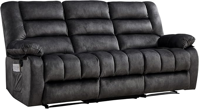 EBELLO Recliner Sofa Flip Middle Backrest Design 3 Seat Recliner Couch Overstuffed Comfortable Armrest Manual Reclining Couch for Living Room Bedroom Furniture Grey (3 Seat Sofa)