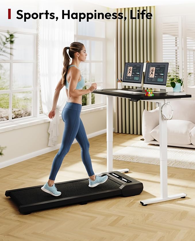 SANODESK Electric Standing Desk 48 x 30 Inches Whole-Piece Desktop Height Adjustable Stand Up Desk w/6-Button Controller Ergonomic Computer Desk for Home Office White Frame + Black Tabletop