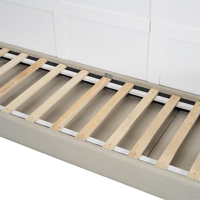 Linique Queen Size Murphy Bed with Sofa and Top Shelf Horizontal Wall Bed Versatile Convertible Wooden Bed Frame White 93.3x86.2