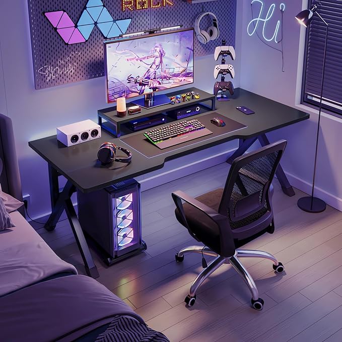 Large Gaming Desk Black PC Computer Desk Ergonomic Home Office DeskGaming Table Workstation for Gift Idea(40inch)