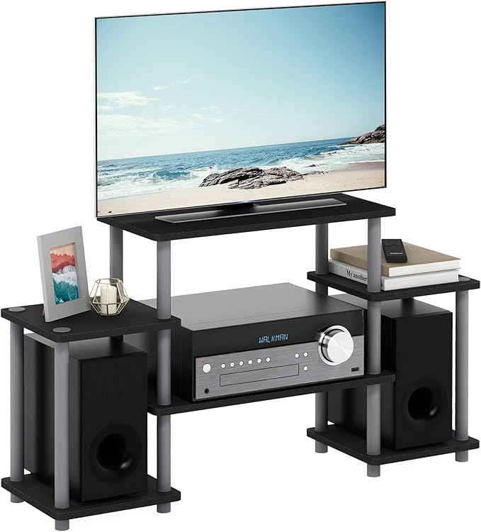 Furinno Turn-N-Tube No Tools Entertainment TV Stands Black/Grey