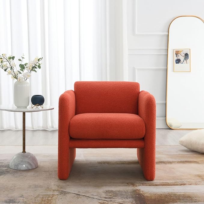 Arm Chair with Waved arms Metal Decoration on Both Side arms Accent Chair for Primary Living SpaceReading Chair Living Room Bedroom Teddy Fabric