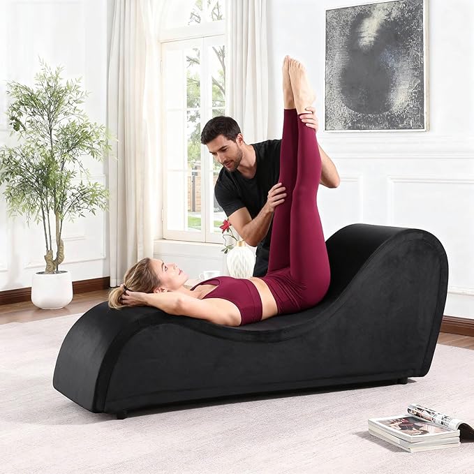 Black Sofa Couch Chair 67 Large Chaise Lounge Chair with Velvet Removable Cover 500 Lbs Capacity Sturdy Ottoman Bench for Stretching Meditation Relaxation Practice