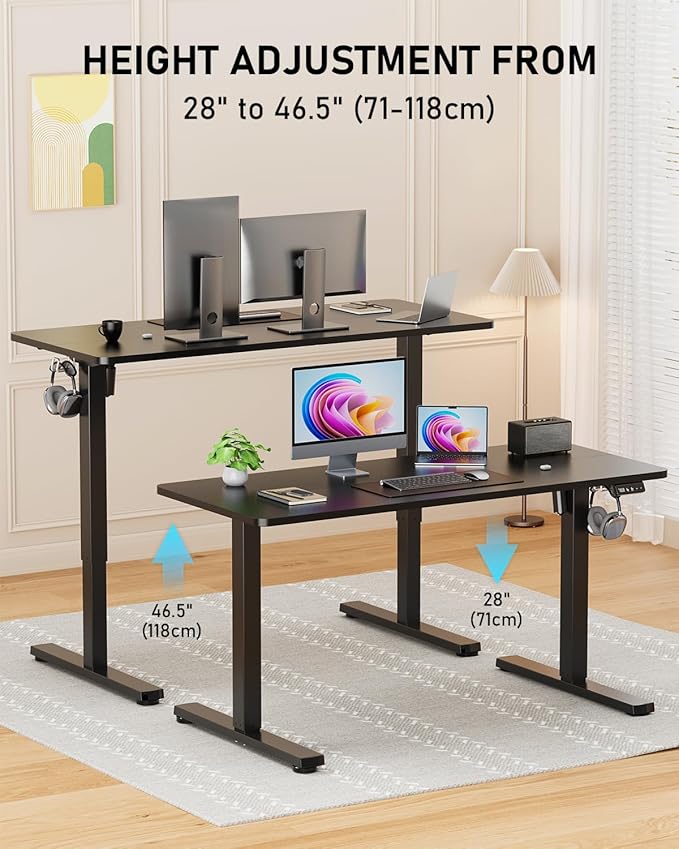 Electric Standing Desk Large Height Adjustable Stand up Desk 48 x 24 Inches Sit Stand Home Office Desk with Splice Board Black Frame/Black Top
