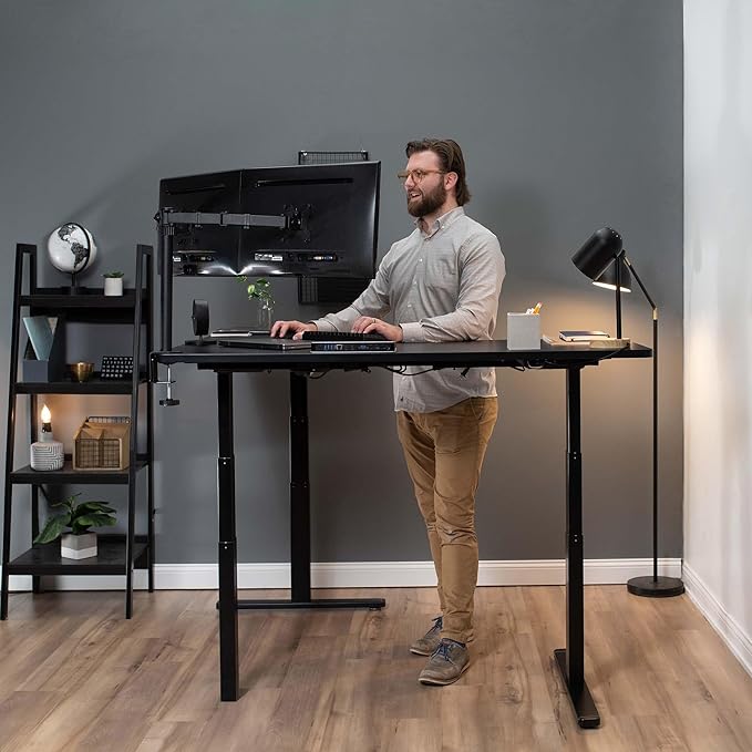 VIVO Electric Height Adjustable 83 x 60 inch Corner Stand Up Desk 2 Light Wood Solid Table Tops White Frame Memory Controller L-Shaped Workstation 3E Series DESK-KIT-3E8C