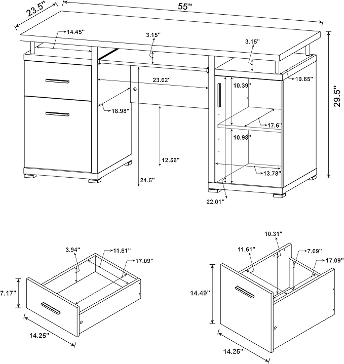 Coaster Home Furnishings Tracy Modern Contemporary 55-Inch 2-Drawer Home Office Computer Writing Desk Study Table with File Cabinet Storage Engineered Wood Eco-Friendly Laminate White 800108