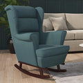 Rocking Chair with Solid Wood Rubber Legs Blue Velvet Relaxing Chair Rocking Chair Relaxing Lounger Living Room