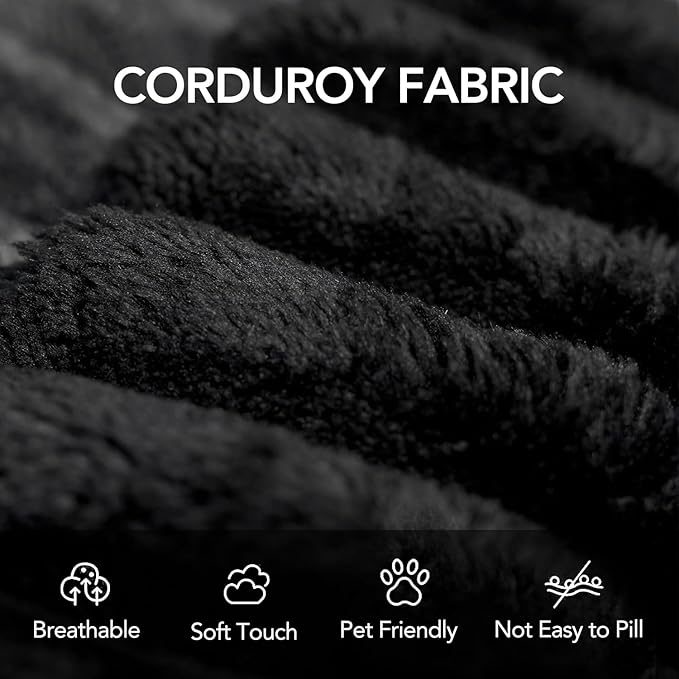 63 Small Space Boneless Modular Couch with Corduroy Memory Foam Deep Seat - Cloud - Comfy No Assembly Required Sofa for Living Room Bedroom &amp Apartment (Black 63 inch)