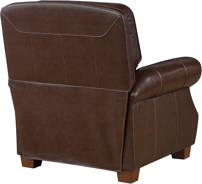 Lexicon Push Back Reclining Chair Top Grain Leather Match Push Back Recliner Chair with Nailhead Trim Rolled Arms Solid Wood Legs for Living Room/Apartment/Office Easy Assembly Brown