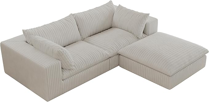 78.8 Modular Cloud Couch L Shaped Boneless Sectional Sofa with 1 Ottoman &amp 2 Deep Seat No Assembly Required Corduroy Soft Sectional Couches for Living Room Bedroom White