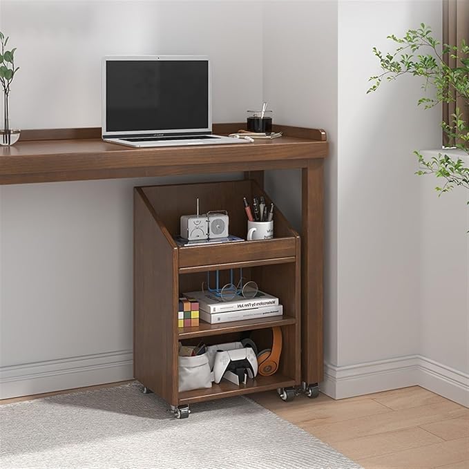 Mobile Filing Cabinet with Wheels File Cabinet Under Solid Wood Desk Mobile Storage Side Cabinet With Wheel Low Office Cabinet Small Desk Bookcase Shelf File Cabinet(White)