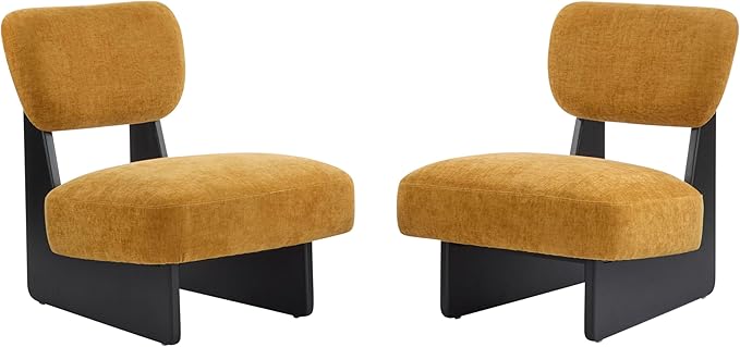 Set of Two Accent Chairs Chairs Living Room Set of 2 - Comfortable Accent Chair with Soft Upholstery Armless Chair with Wood Base for Small Spaces Living Room Bedroom (Black+Yellow)
