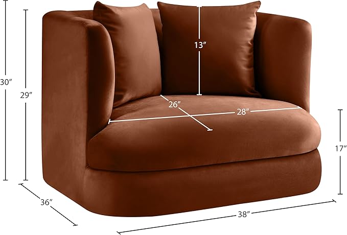 Meridian Furniture 699Cognac-C Alder Collection Modern | Contemporary Chair with Ultra Luxe Cognac Velvet 460 GSM Velvet Solid Wood Frame 38 W x 36 D x 30 H Cognac