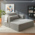 50.98'' Corduroy Boneless Couch with Square Armrests and 2 Cushions Modern Luxury Compressed Sofa Couch with Movable Ottoman No Assembly Required Living Room Apartment HotelSmoke Grey