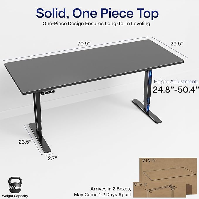 VIVO Electric 71 x 30 in Standing Desk Touch Screen Adjustment 220 lb Frame Support 2E Series Black Top Black Frame DESK-KIT-2E71B