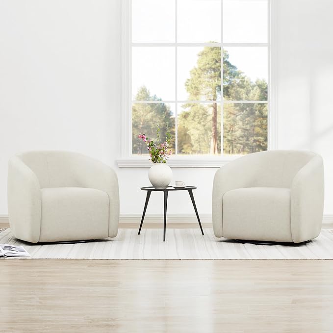 Watson &amp Whitely Swivel Accent Chairs for Living Room Modern Upholstered Arm Chair for Bedroom Fabric in Cream