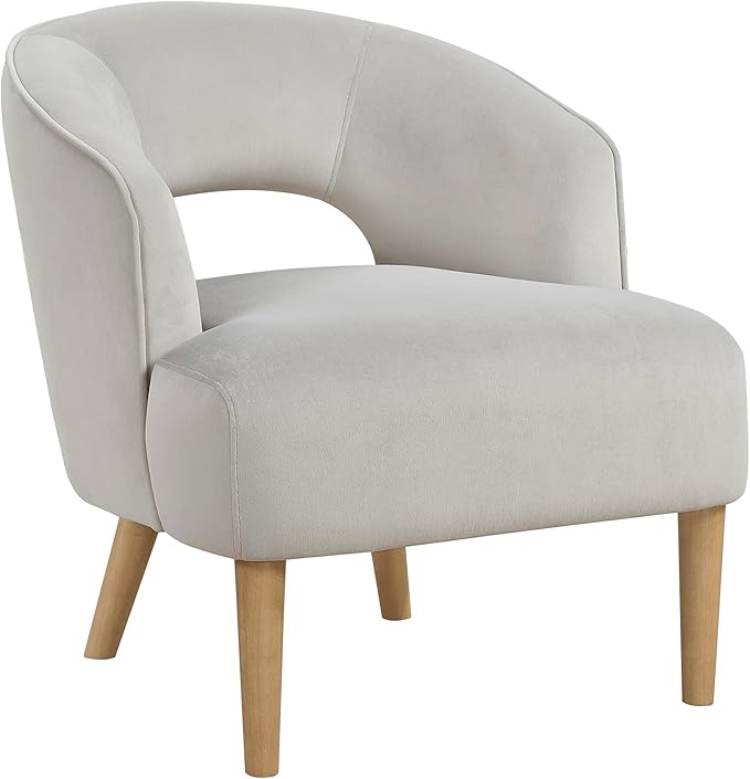 Lexicon Accent Arm Chair Modern Comfy Velvet Accent Chair Open Back with Solid Wood Legs for Living Room/Bedroom/Office/Waiting Room Gray