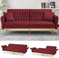 70 Velvet Futon with Adjustable Backrest and Armrests Sofa Bed with Extra Pillows for Waiting Room Living Room and Office Red