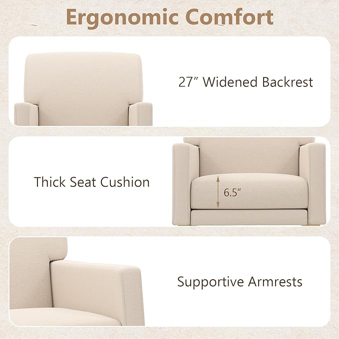 Giantex Upholstered Rocking Chair Nursery Rocking Chair w/Widened Back Machine-Washable Seat Cushion Cover Solid Rubber Wood Frame Glider Rocker Accent Chair for Living Room Bedroom Beige