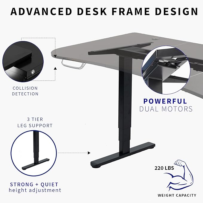 VIVO Electric 63 x 32 in Dual Motor Standing Desk Memory Height Adjustment 2B Series Light Wood Top White Frame DESK-KIT-2W1C