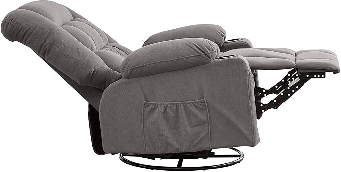 Massage Swivel Rocker Recliner Chair with Vibration Massage and Heat Ergonomic Lounge Chair for Living Room with USB Charge Port and Side Pocket Rocking Function (Light Grey)
