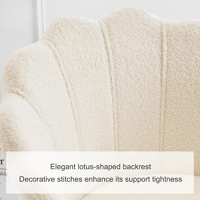 Furnimart Vanity Chair with Back Shell Accent Chair for Living Room Criss Cross Chair with Gold Legs Makeup Chair for Bedroom Desk Chair no Wheels Faux Fur White