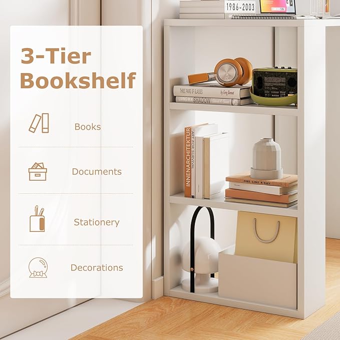 Computer Desk 36’’ Writing Desk with Storage Shelves Study Table with Bookshelf Wood Vanity Makeup Table Small Desk for Bedroom Living Room Study Home Office