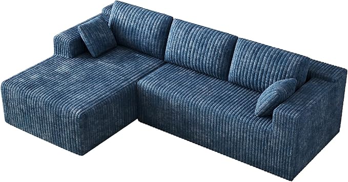 103 Boneless Couches for Living Room Comfy L Shaped Sectional Couches Modern Modular Sofa Cloud Fluffy Corduroy Couch with Deep Seat Left Facing Chaise No Assembly Needed Blue