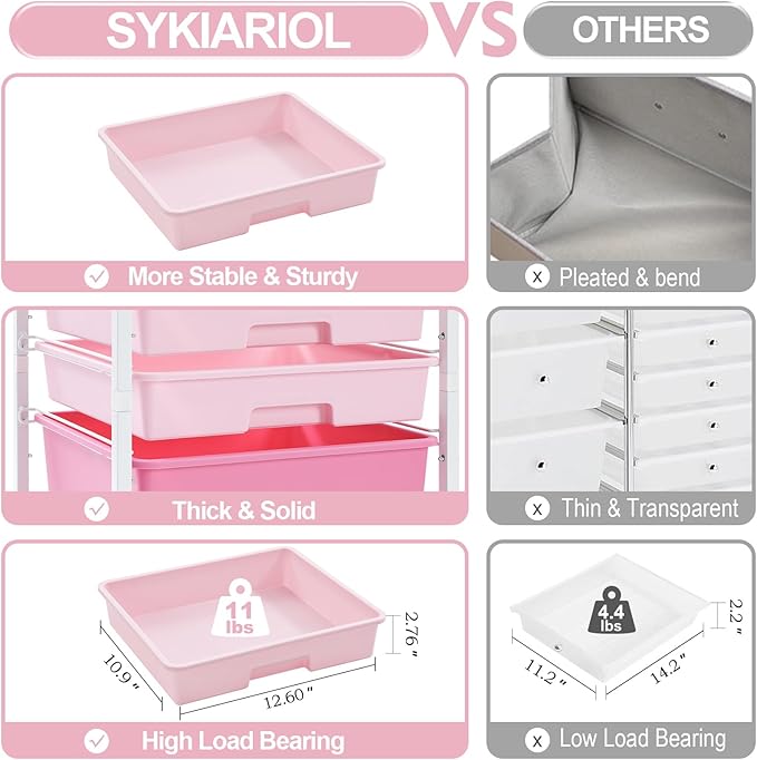 Rolling Cart with DrawersStorage Cart with 8 Drawers and Wooden TabletopUtility Cart for Living RoomClassroom BedroomBathroomDormOfficeRose Pink