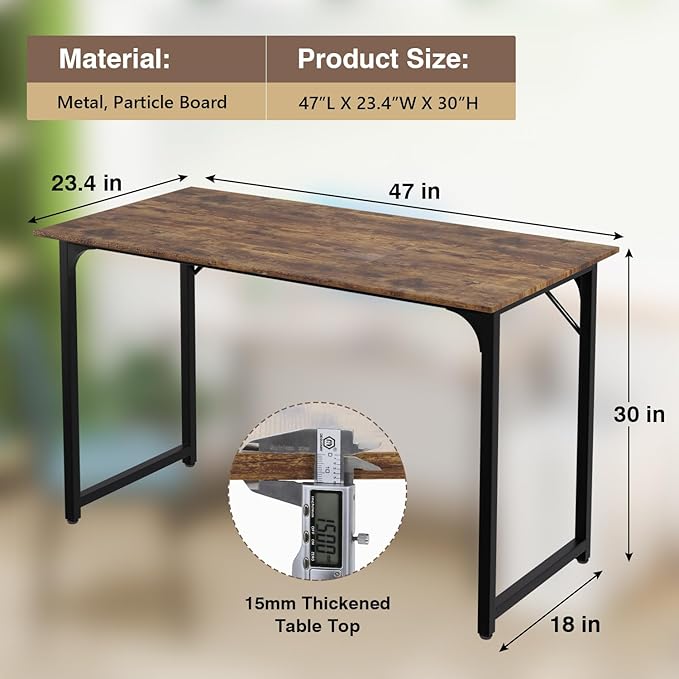 FDW 47 inches Computer Desk/Home Office Desk/Writing Study Table/Modern Simple Style PC Desk with Metal FrameBrown